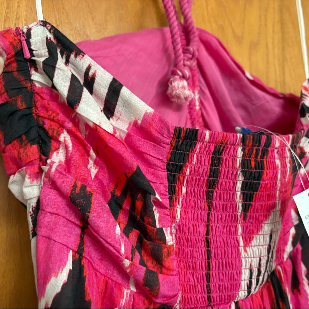 NWT Ro’s Garden Denise halter pink Ikat maxi dress with elastic back Large - Picture 6 of 8